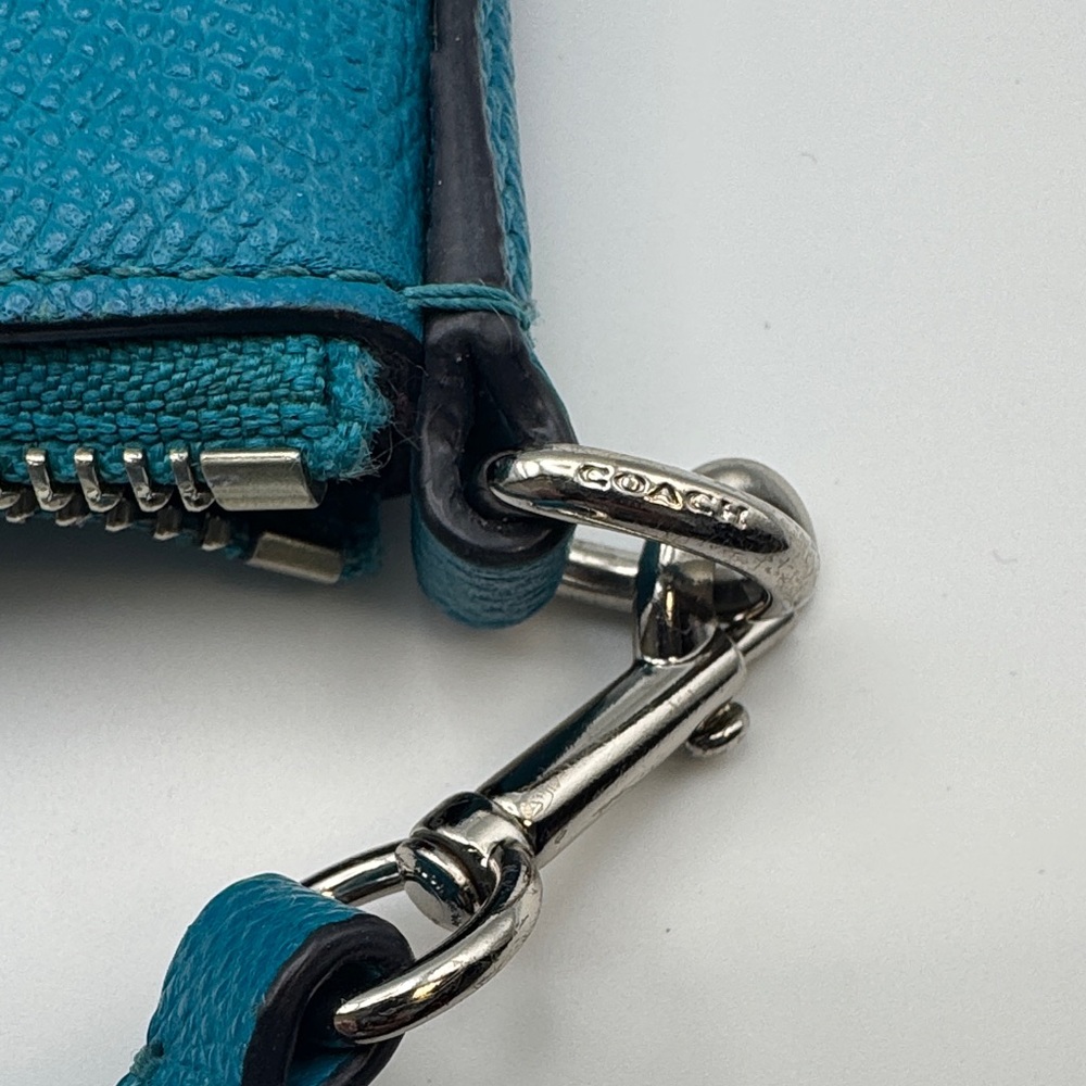 Coach Kitt Crossbody Bag Teal Pebbled Leather Adjustable Strap Small Purse - Picture 8 of 10